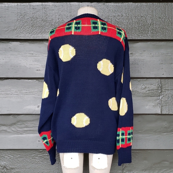 Vintage TENNIS V-neck Chunky Knit Pullover Sweater - Picture 3 of 10